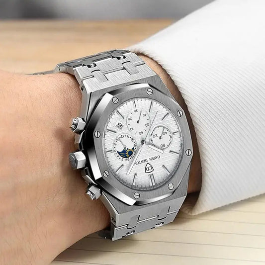 Nexovora™ Titan Multifunction Quartz Watch – Stainless Steel Edition for Men