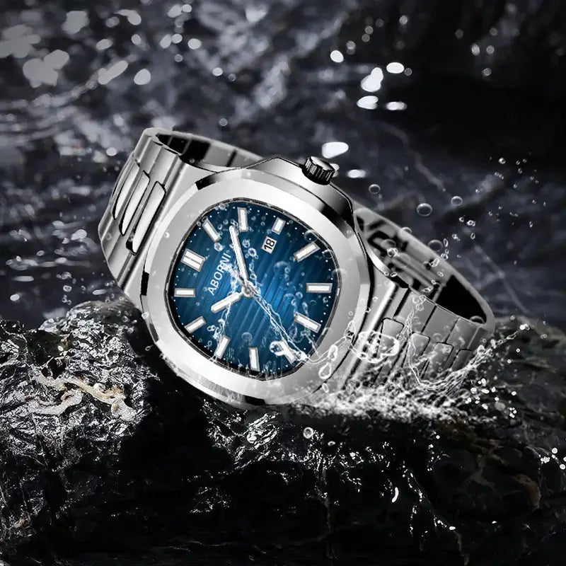 Nexovora™ Ocean Royale Quartz Watch – Blue Dial Stainless Steel Edition