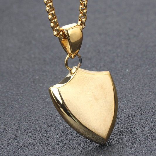 Nexovora™ Titanium Steel Shield Necklace for Men – Premium Laser-Engraved Pendant Chain