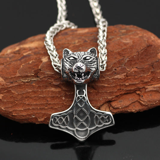 Nexovora™ Nordic Viking Wolf Hammer Necklace – Premium Stainless Steel Pendant for Men