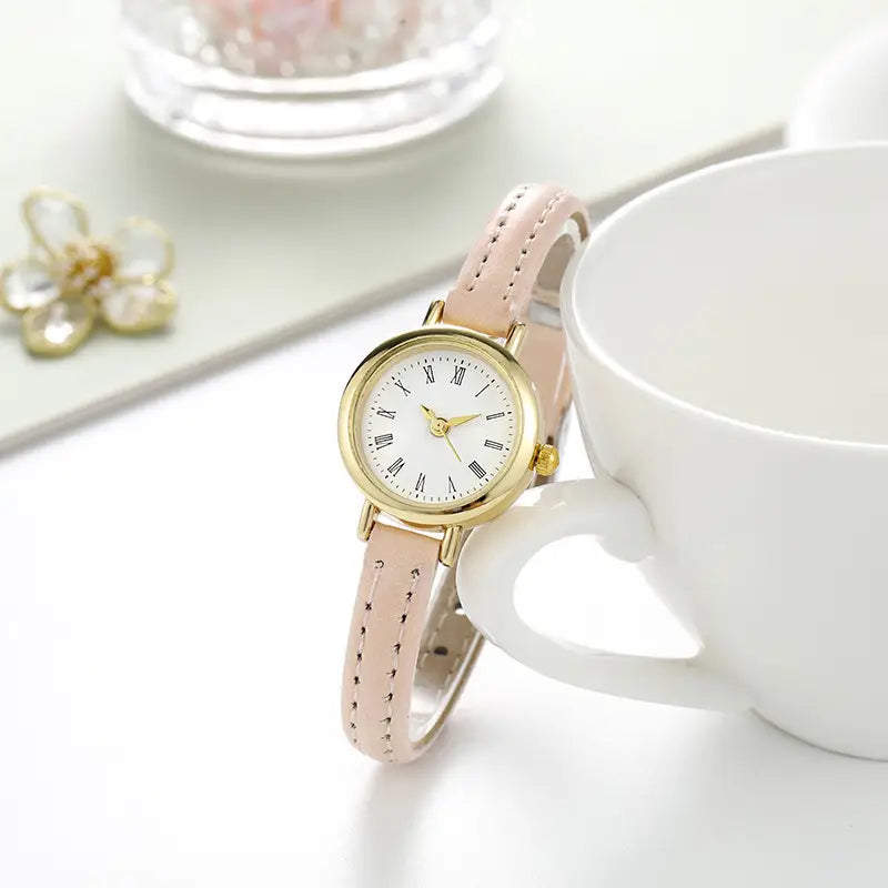 Nexovora™ Rosé Élégance Quartz Watch – Pink Leather & Gold Dial Edition