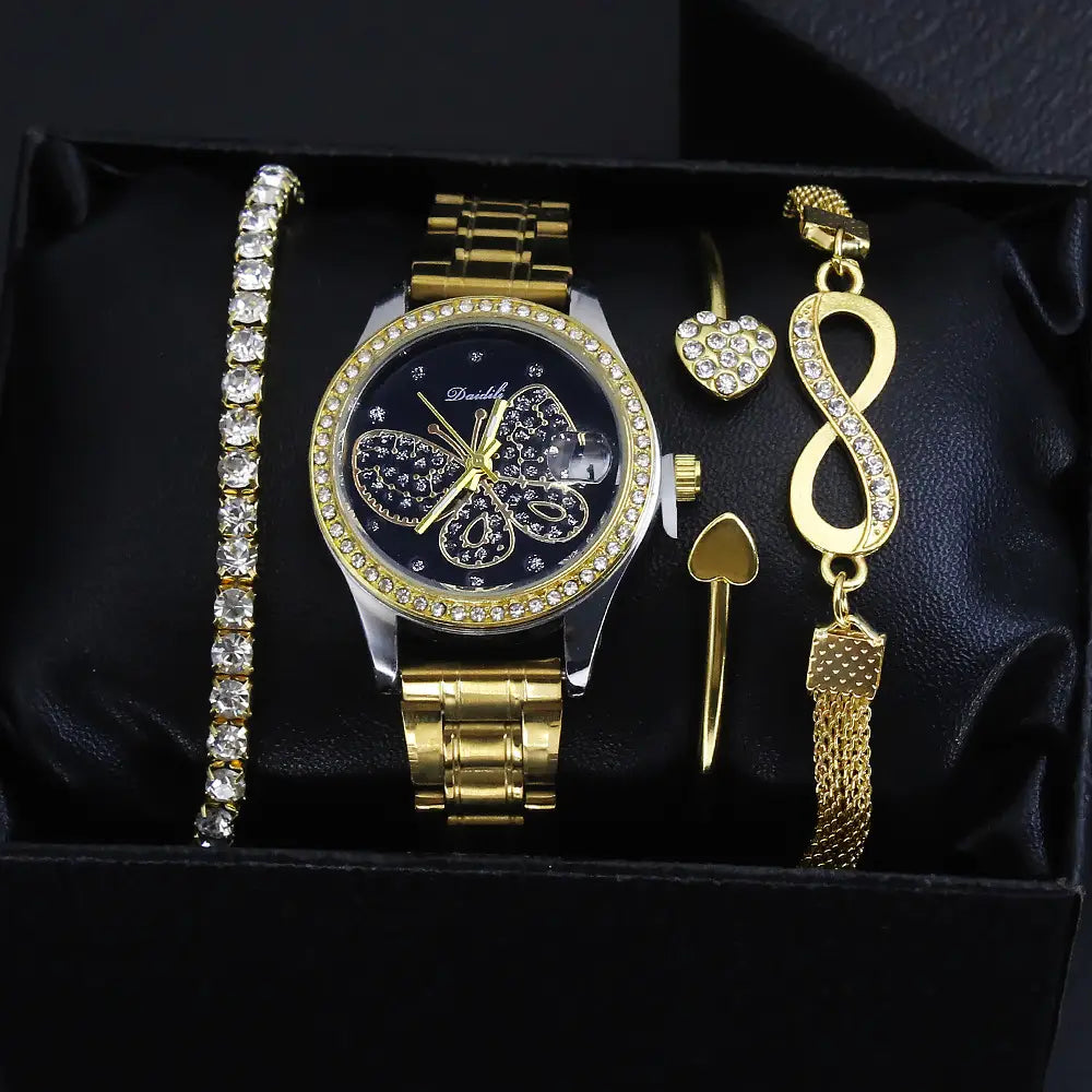 Nexovora™ Celeste Diamond Watch & Bracelet Set – Luxury Edition for Women