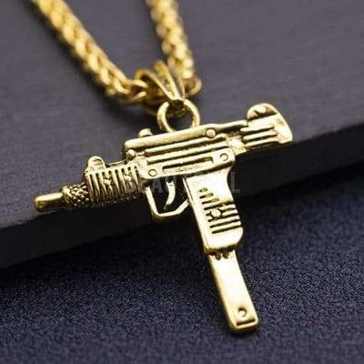 Nexovora™ Golden Gun Pendant Necklace for Men – Premium Gold-Tone Statement Chain