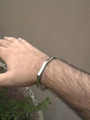 Nexovora™ Silver Hexagonal Kara Bangle – Premium Stainless Steel Bracelet for Men & Women