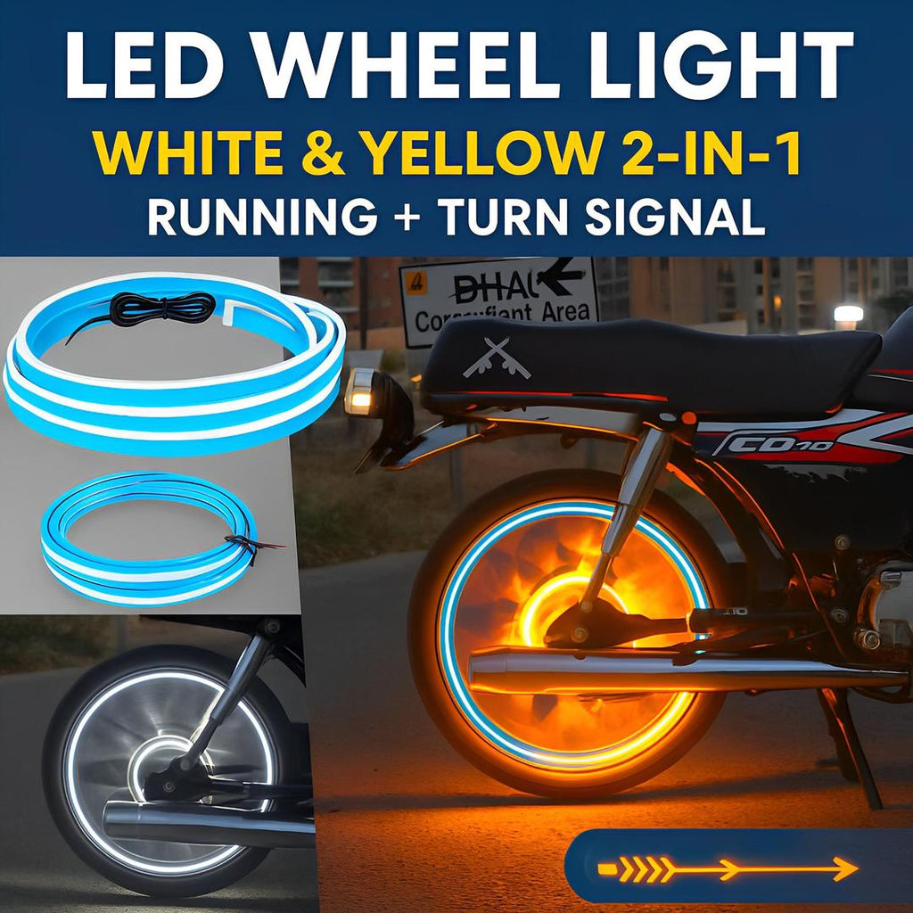 Nexvora™ Universal Bike LED Strip Light – Yellow & White Waterproof Dual-Mode Motorcycle Lighting Kit for Night Safety & Visibility Upgrade