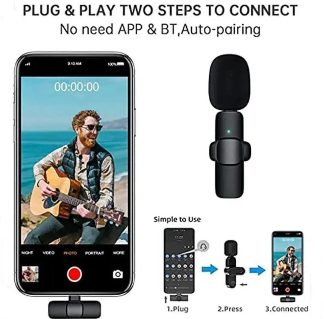 Nexvora™ Bluetooth Auto-Pairing Microphone – Black Wireless Mini Mic for Smartphones, Clear Audio Recording & Content Creation