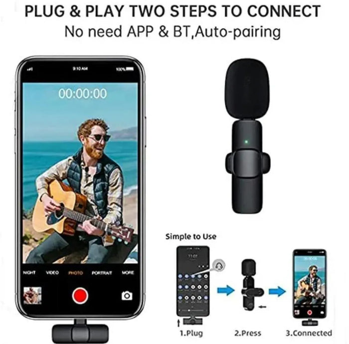 Nexvora™ Bluetooth Auto-Pairing Microphone – Black Wireless Mini Mic for Smartphones, Clear Audio Recording & Content Creation