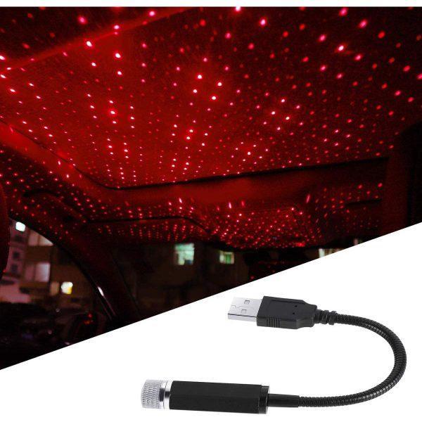 Nexvora™ Car Roof Projection Light – Red Star 360° Adjustable Ambient Ceiling Atmosphere Lamp, USB Night Interior Mood Light for Cars