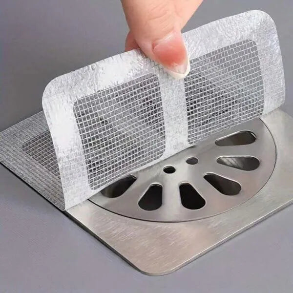 Nexvora™ Self-Adhesive Silver Drain Net Stickers – 10 Pcs Anti-Clog Mesh Covers for Bathroom & Kitchen Sink, Hair & Waste Catcher Filters