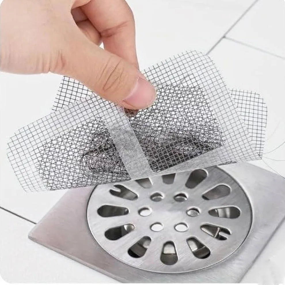 Nexvora™ Self-Adhesive Silver Drain Net Stickers – 10 Pcs Anti-Clog Mesh Covers for Bathroom & Kitchen Sink, Hair & Waste Catcher Filters