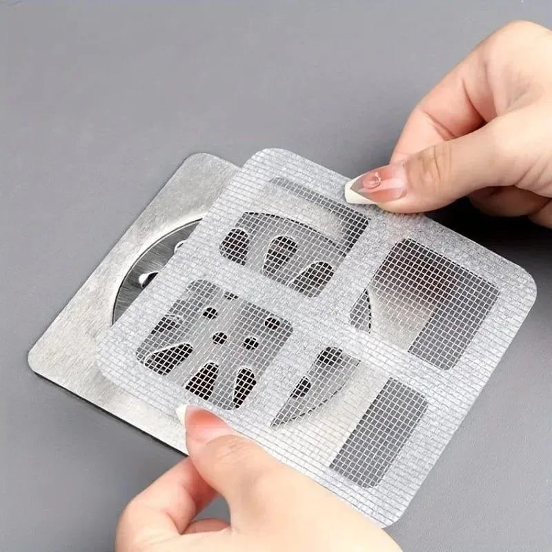 Nexvora™ Self-Adhesive Silver Drain Net Stickers – 10 Pcs Anti-Clog Mesh Covers for Bathroom & Kitchen Sink, Hair & Waste Catcher Filters