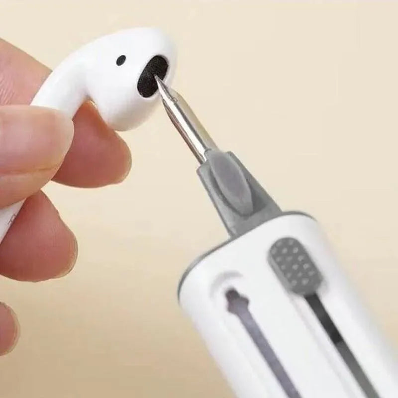 Nexvora™ 4-in-1 Earphone Cleaning Pen – Soft Bristle Brush, Metal Tip & Flocking Sponge for Deep AirPods, Earbuds & Keyboard Cleaning Tool