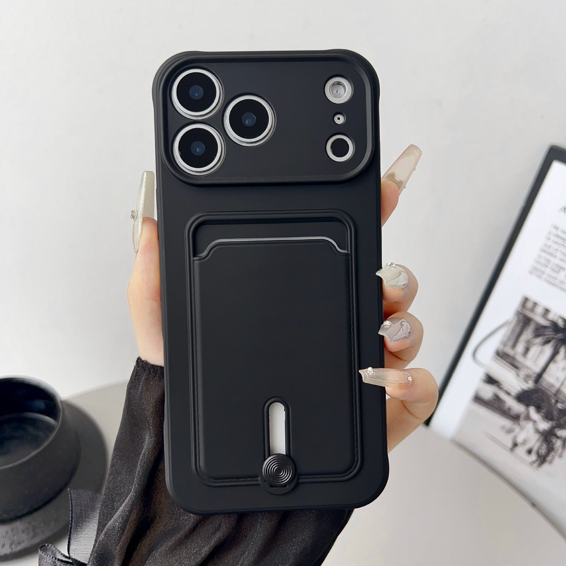 Nexvora™ Premium Card Holder Case for iPhone 17 Pro Max – Black Luxury Shockproof Wallet Cover with Secure Card Slot Protection