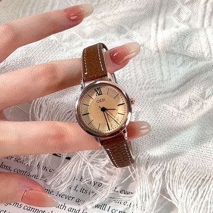 Nexovora™ Vintage Royale Quartz Watch – Gold & Brown Leather Edition for Women