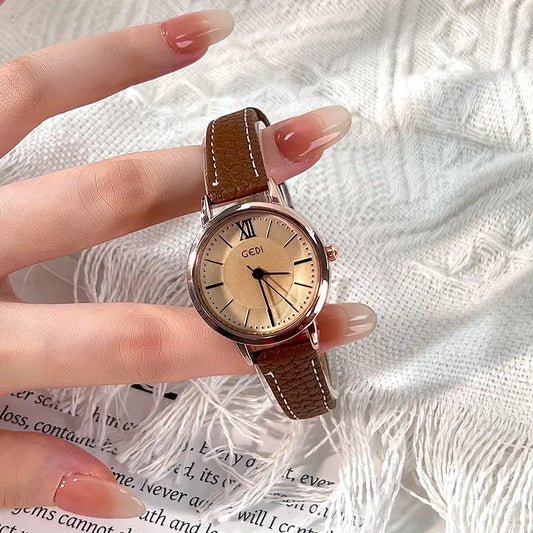 Nexovora™ Vintage Royale Quartz Watch – Gold & Brown Leather Edition for Women
