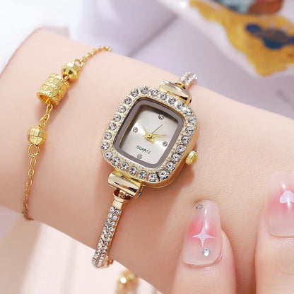 Nexovora™ Golden Éclat Square Quartz Watch – Crystal Bracelet Edition for Women