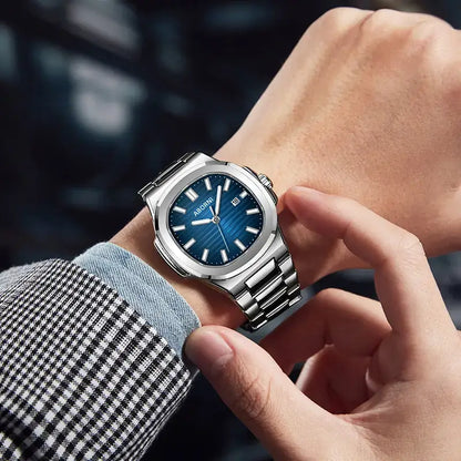 Nexovora™ Ocean Royale Quartz Watch – Blue Dial Stainless Steel Edition