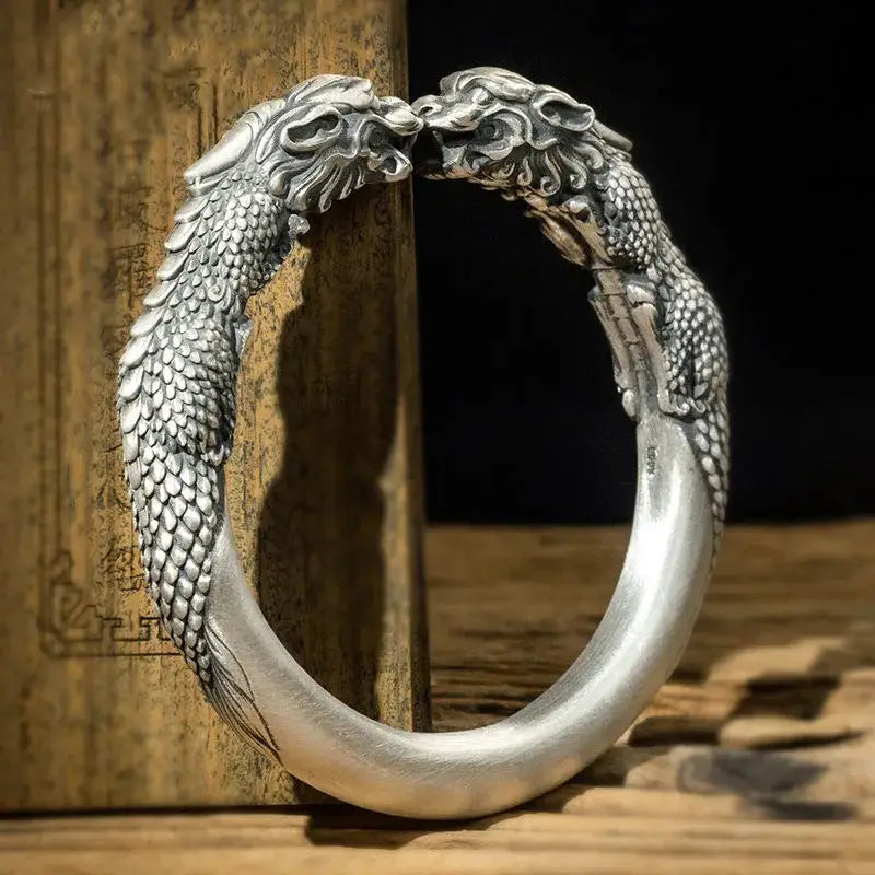 Nexovora™ Imperial Pixiu Cuff Bracelet – Vintage Silver Edition for Men
