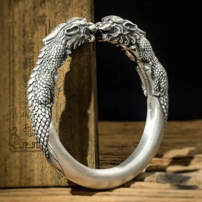Nexovora™ Imperial Pixiu Cuff Bracelet – Vintage Silver Edition for Men