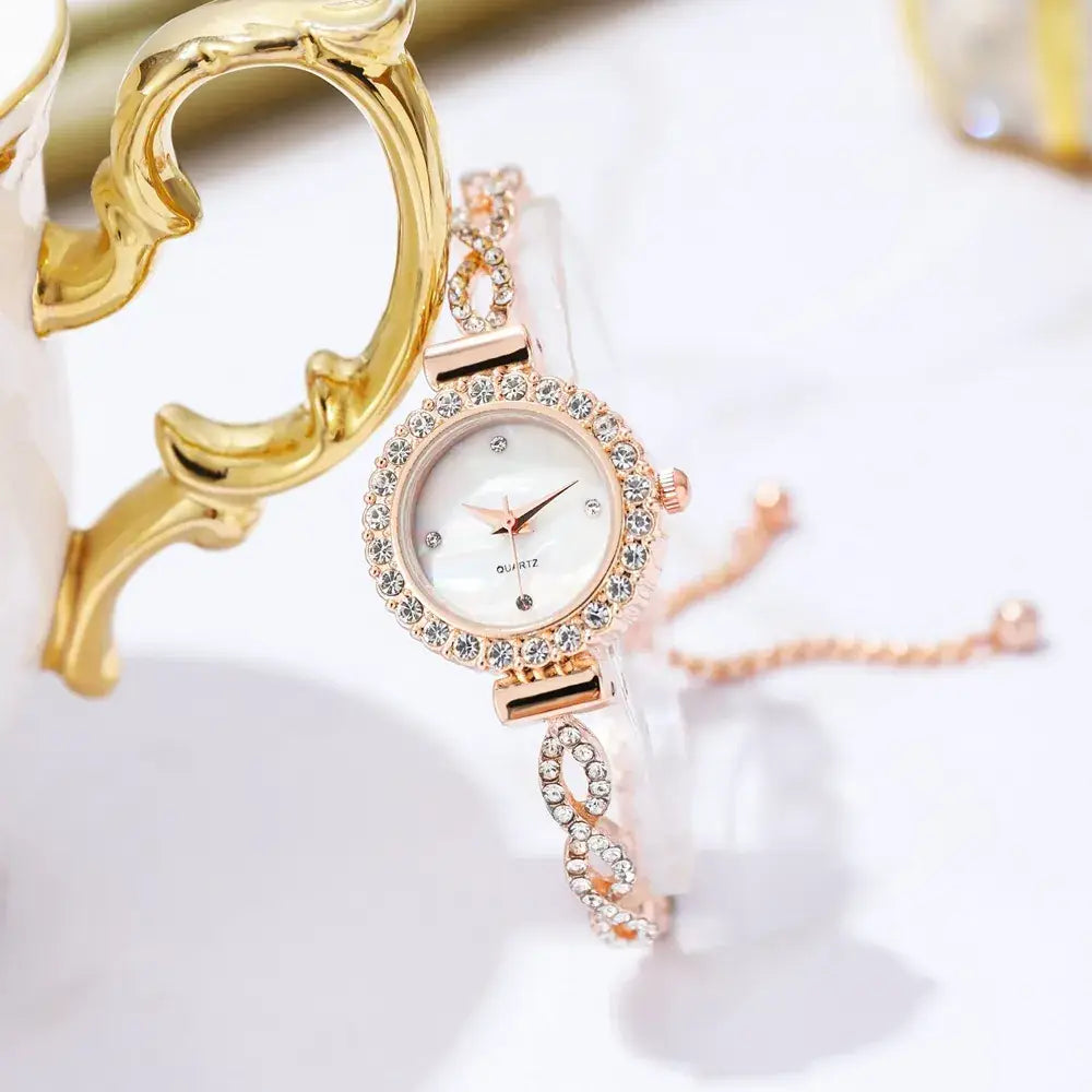 Nexovora™ Crystal Royale Quartz Watch – Elegant Silver Bracelet Edition for Women