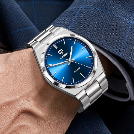 Nexovora™ Azure Prestige Quartz Watch – Blue Dial Stainless Steel Edition