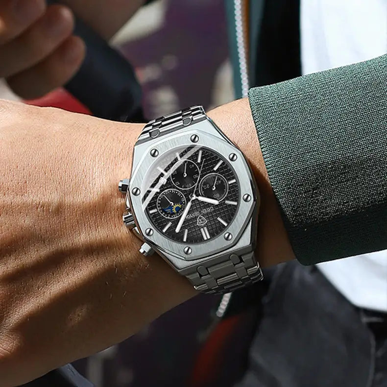 Nexovora™ Titan Multifunction Quartz Watch – Stainless Steel Edition for Men