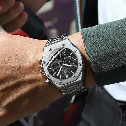 Nexovora™ Titan Multifunction Quartz Watch – Stainless Steel Edition for Men