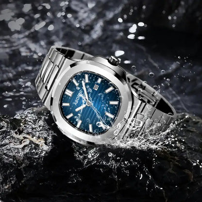 Nexovora™ Ocean Royale Quartz Watch – Blue Dial Stainless Steel Edition