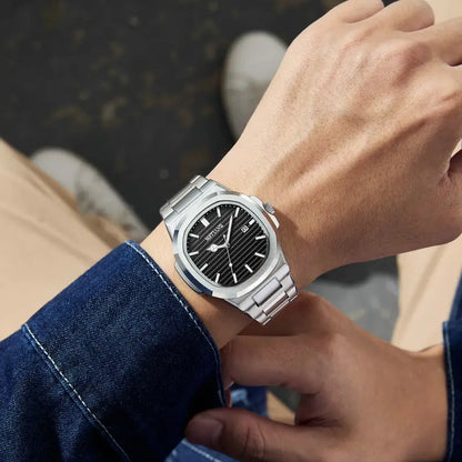 Nexovora™ Monarch Square Quartz Watch – Blue Dial Stainless Steel Edition