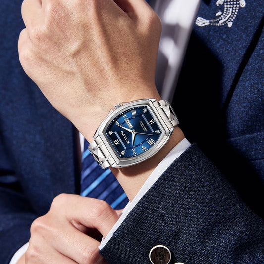 Nexovora™ Imperial Roman Quartz Watch – Blue Dial Stainless Steel Edition