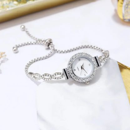 Nexovora™ Crystal Royale Quartz Watch – Elegant Silver Bracelet Edition for Women
