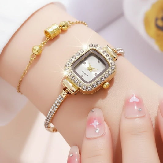 Nexovora™ Golden Éclat Square Quartz Watch – Crystal Bracelet Edition for Women