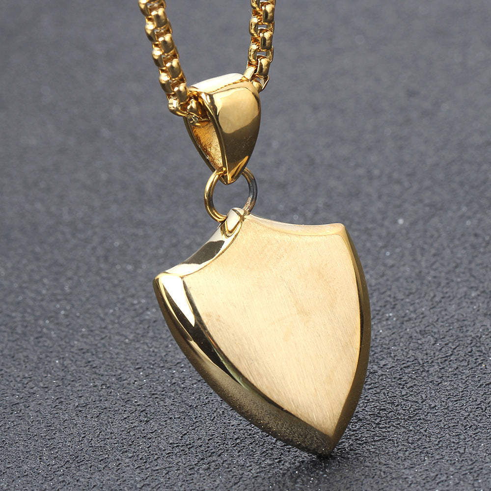 Nexovora™ Titanium Steel Shield Necklace for Men – Premium Laser-Engraved Pendant Chain