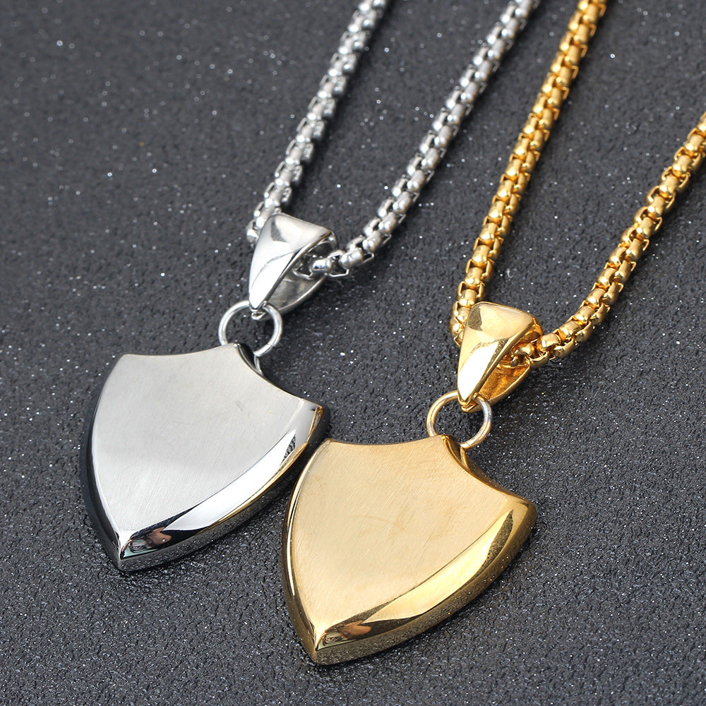 Nexovora™ Titanium Steel Shield Necklace for Men – Premium Laser-Engraved Pendant Chain