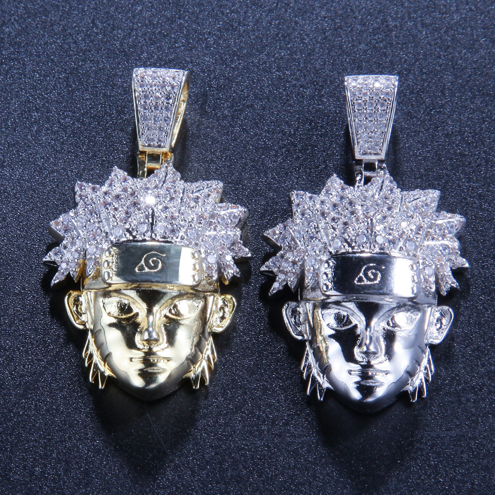 Nexovora™ Naruto-Inspired 3D Zircon Pendant Necklace – Gold-Tone Statement Chain