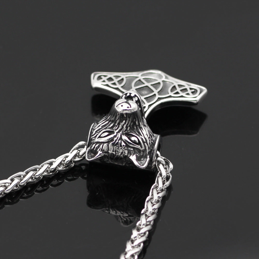 Nexovora™ Nordic Viking Wolf Hammer Necklace – Premium Stainless Steel Pendant for Men