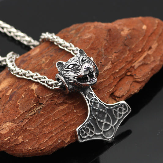 Nexovora™ Nordic Viking Wolf Hammer Necklace – Premium Stainless Steel Pendant for Men