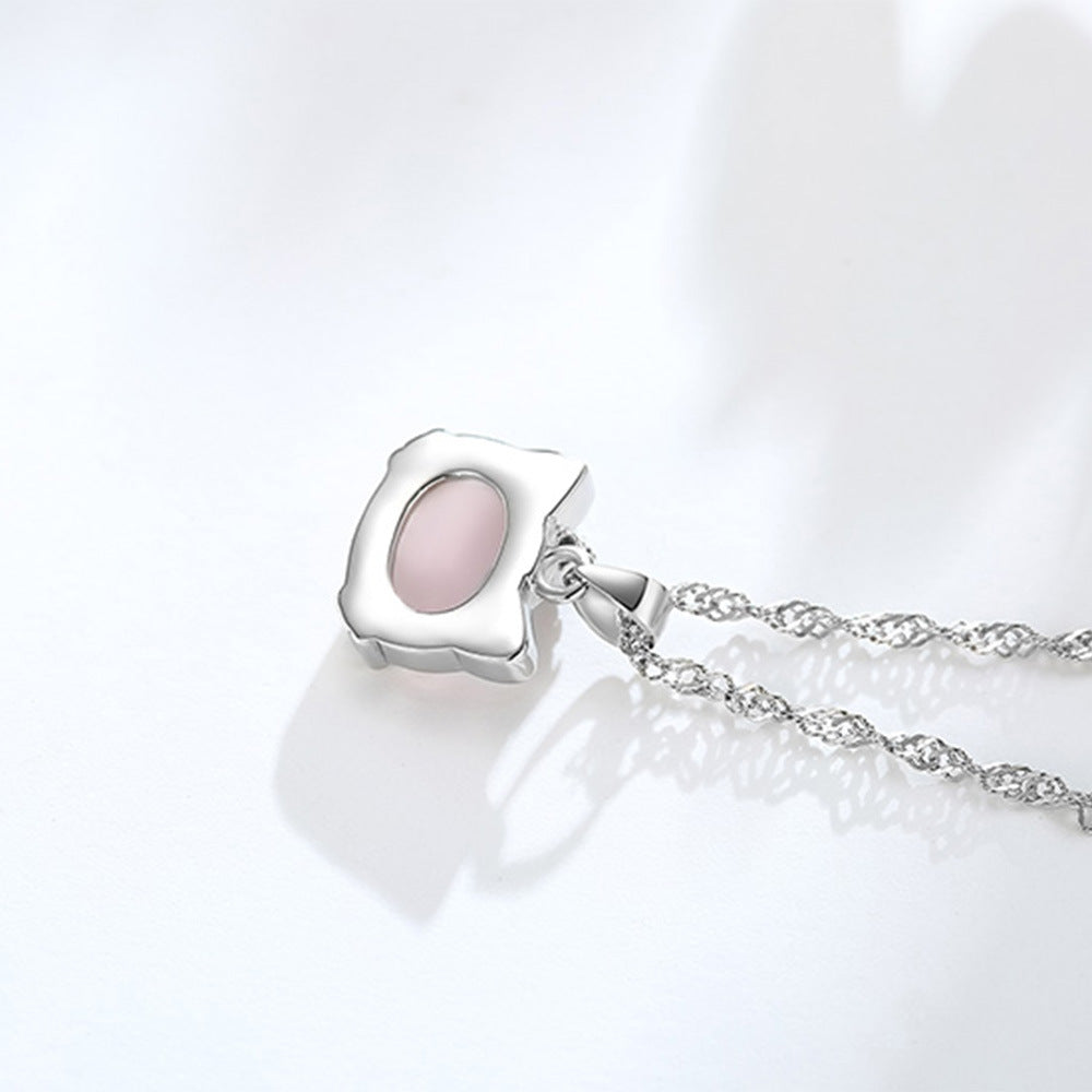Nexovora™ Korean Hibiscus Cat Pendant Necklace for Women – Silver-Plated Red Crystal Chain