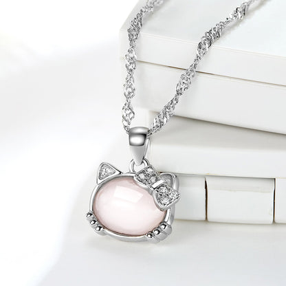 Nexovora™ Korean Hibiscus Cat Pendant Necklace for Women – Silver-Plated Red Crystal Chain