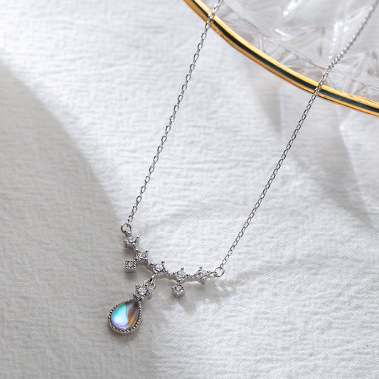 Nexovora™ Sterling Silver Moonstone Necklace for Women – Elegant Crystal Pendant Chain