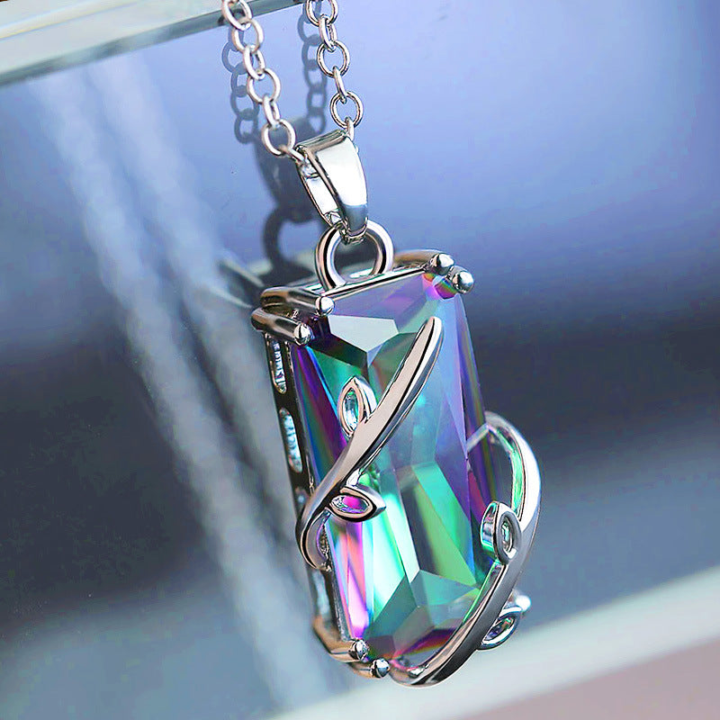 Nexovora™ Rainbow Zircon Leaf Necklace for Women – Elegant Crystal Pendant with Chain