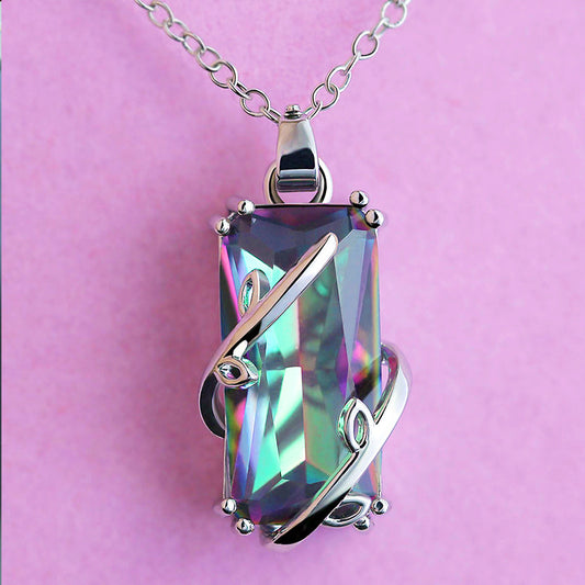 Nexovora™ Rainbow Zircon Leaf Necklace for Women – Elegant Crystal Pendant with Chain