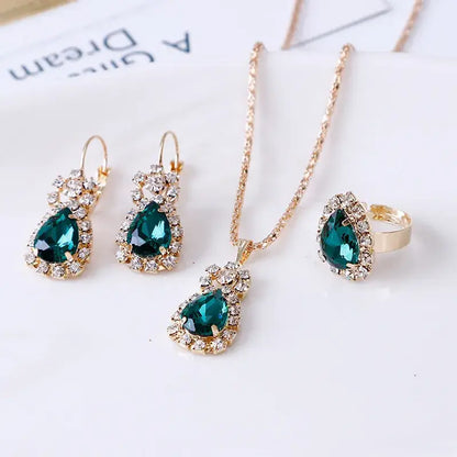 Nexovora™ Women's Green Diamond Watch & Jewelry Set – Luxury Quartz Watch, Bracelet, Necklace & Earrings Gift Set