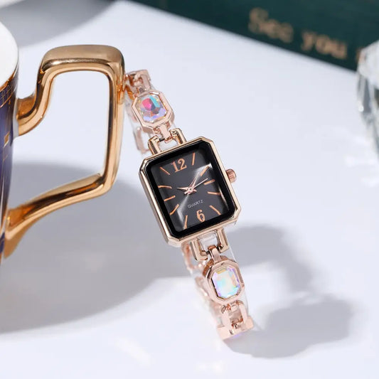Nexovora™ Azure Rose Quartz Watch – Rose Gold Bracelet Edition for Women