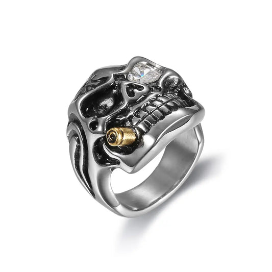 Nexovora™ Crimson Skull Titanium Ring – Gold Crown Edition for Men