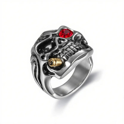 Nexovora™ Crimson Skull Titanium Ring – Gold Crown Edition for Men