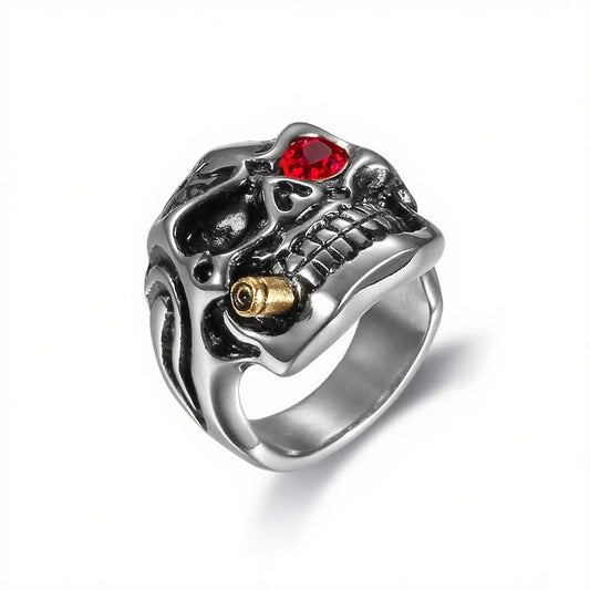 Nexovora™ Crimson Skull Titanium Ring – Gold Crown Edition for Men