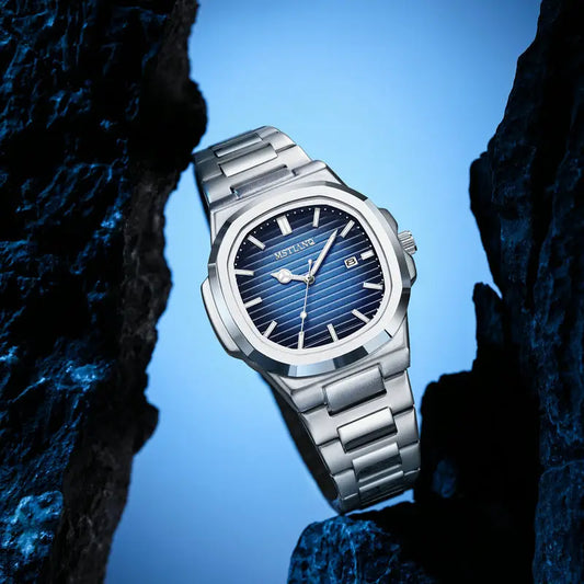 Nexovora™ Monarch Square Quartz Watch – Blue Dial Stainless Steel Edition