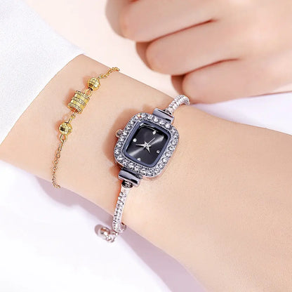 Nexovora™ Golden Éclat Square Quartz Watch – Crystal Bracelet Edition for Women