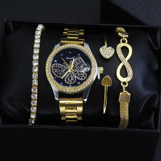 Nexovora™ Celeste Diamond Watch & Bracelet Set – Luxury Edition for Women